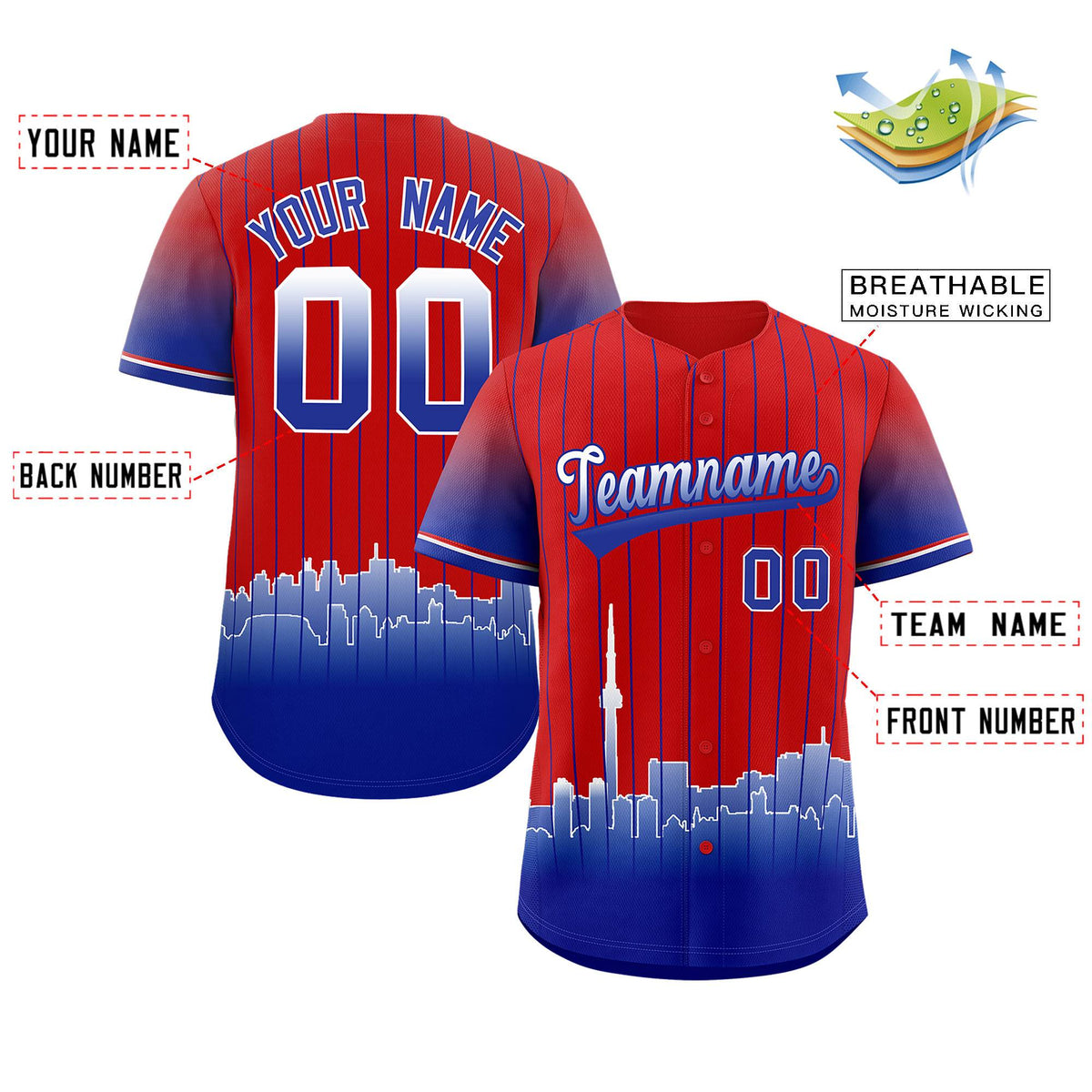 Custom Red Toronto City Silhouette Authentic Baseball Jersey