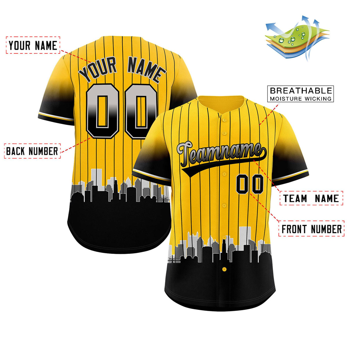 Custom Yellow Pittsburgh City Silhouette Authentic Baseball Jersey