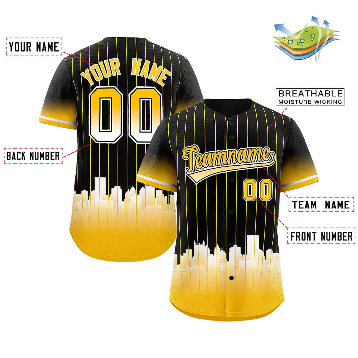 Custom Black Pittsburgh City Silhouette Authentic Baseball Jersey