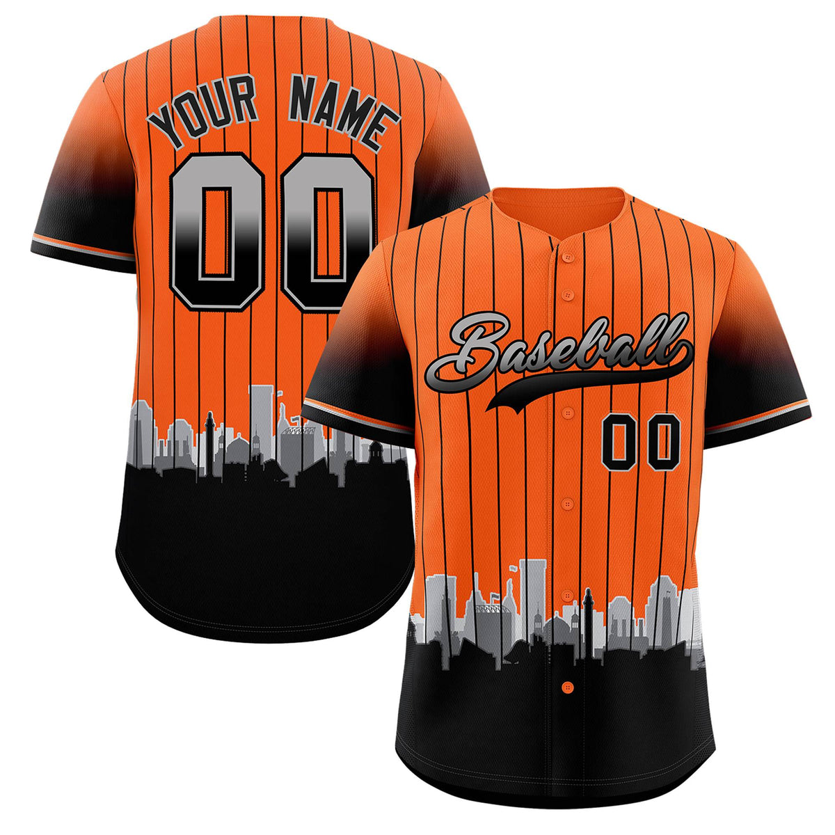 Custom Orange Baltimore City Silhouette Authentic Baseball Jersey