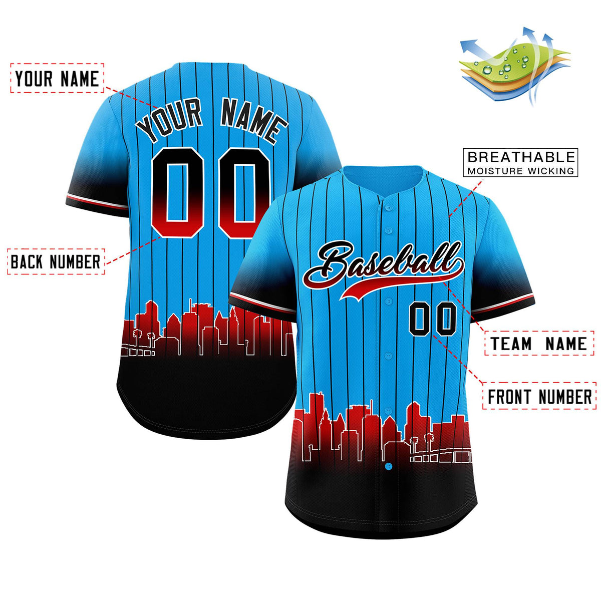 Custom Light Blue Miami City Silhouette Authentic Baseball Jersey