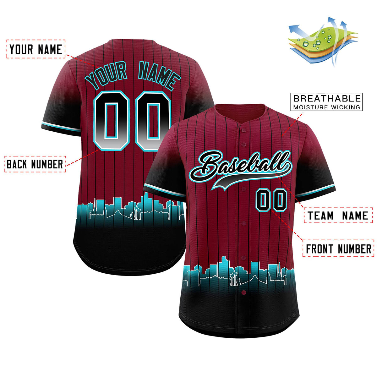 Custom Crimson Phoenix City Silhouette Authentic Baseball Jersey