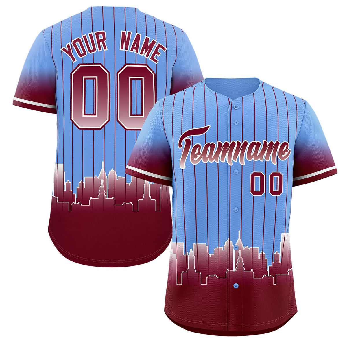 Custom Light Blue Philadelphia City Silhouette Authentic Baseball Jersey