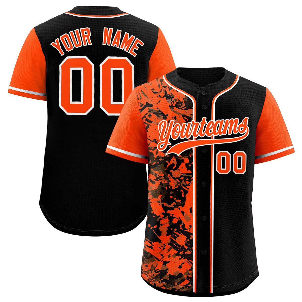 Custom Black Orange Split Personalized Graffiti Raglan Sleeve Authentic Baseball Jersey