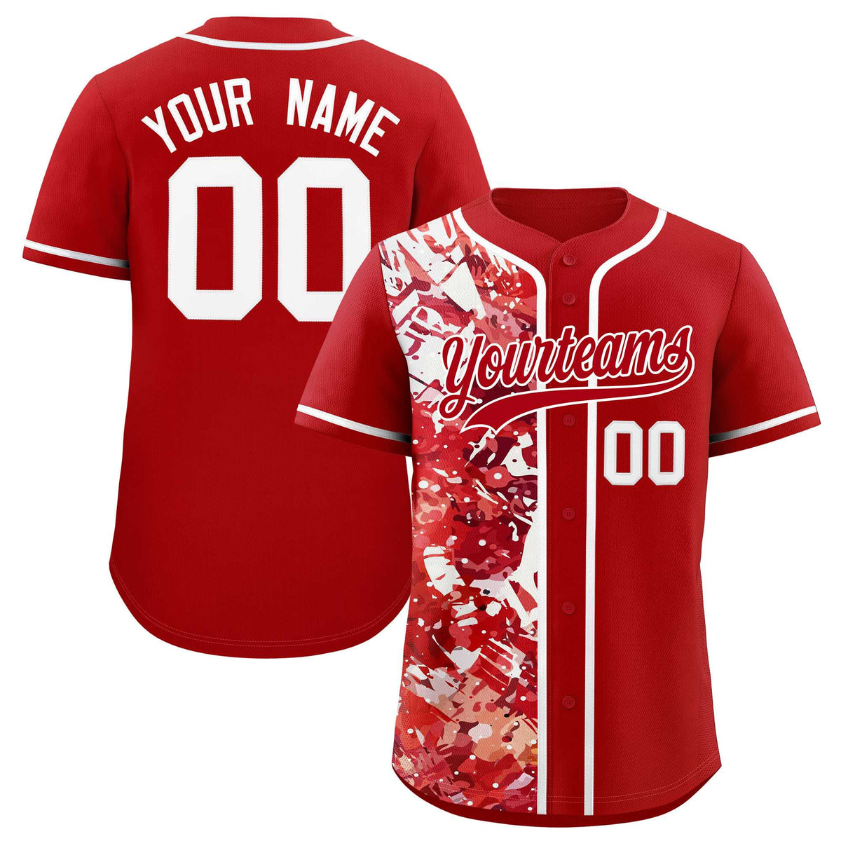 Custom Red White Split Personalized Graffiti Raglan Sleeve Authentic Baseball Jersey