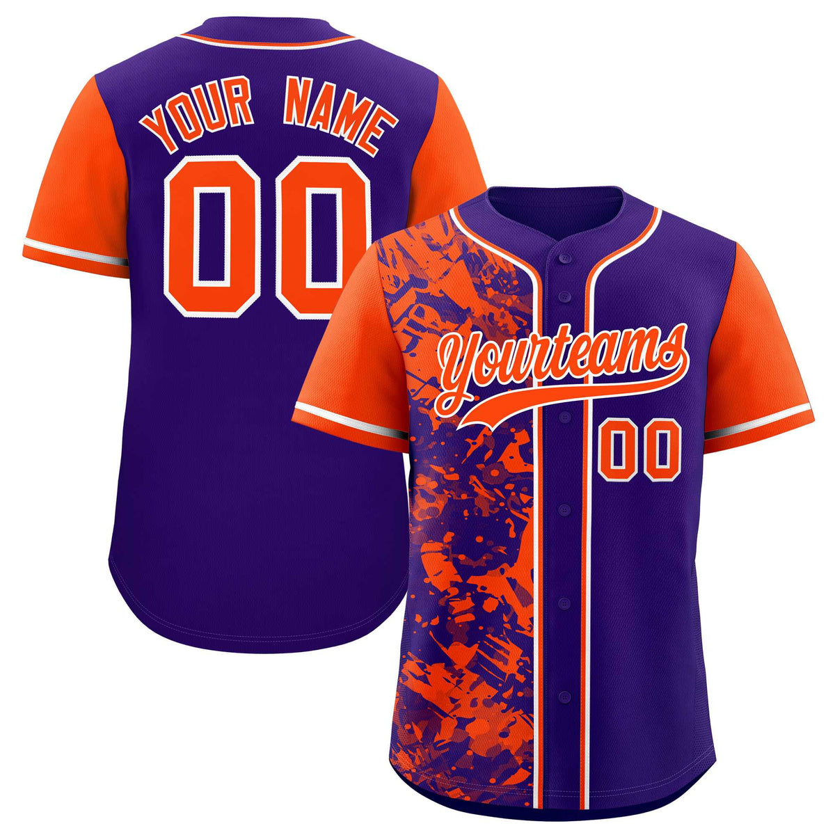 Custom Purple Orange Split Personalized Graffiti Raglan Sleeve Authentic Baseball Jersey