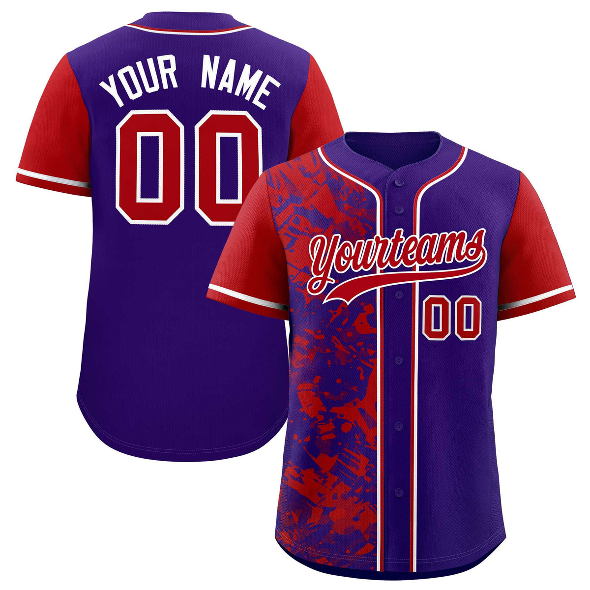 Custom Purple Red Split Personalized Graffiti Raglan Sleeve Authentic Baseball Jersey
