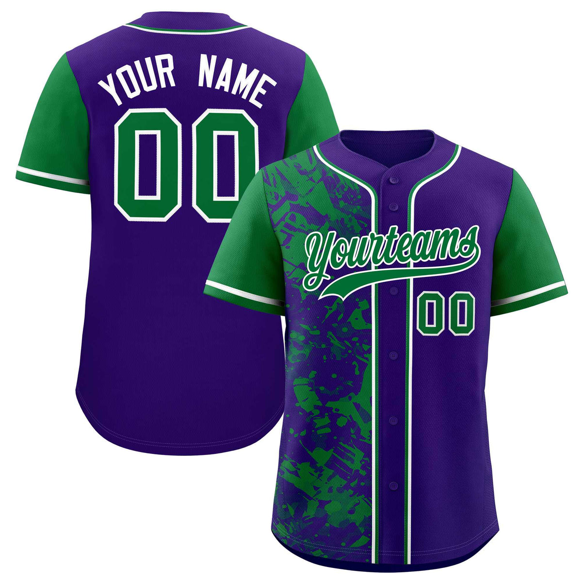 Custom Purple Green Split Personalized Graffiti Raglan Sleeve Authentic Baseball Jersey