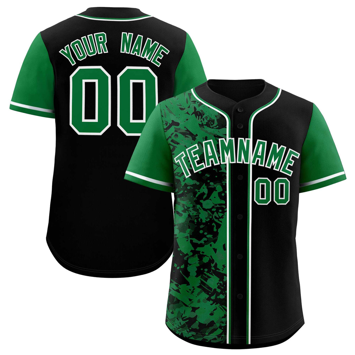 Custom Black Green Split Personalized Graffiti Raglan Sleeve Authentic Baseball Jersey