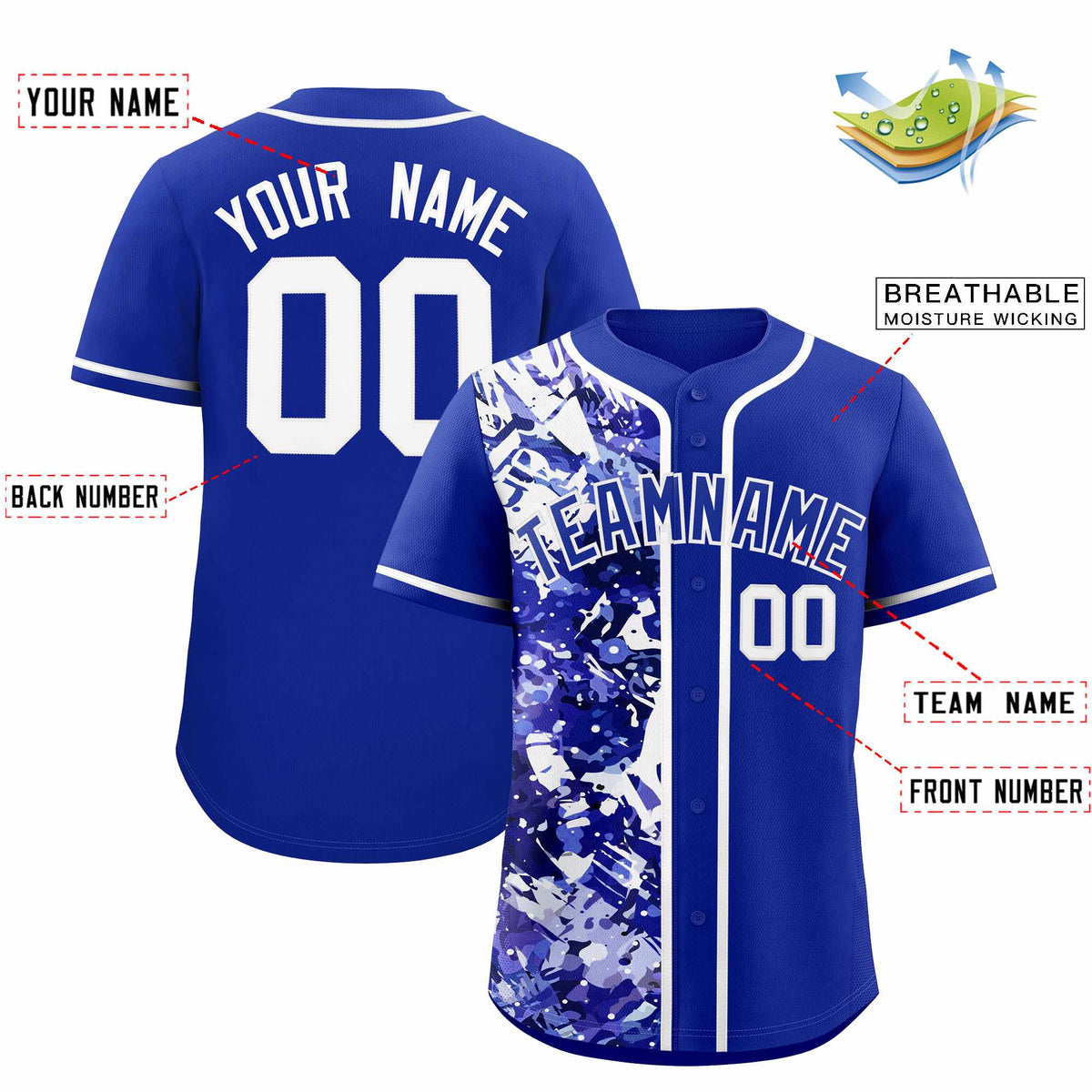 Custom Royal White Split Personalized Graffiti Raglan Sleeve Authentic Baseball Jersey