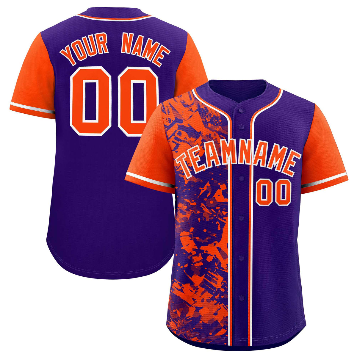 Custom Purple Orange Split Personalized Graffiti Raglan Sleeve Authentic Baseball Jersey