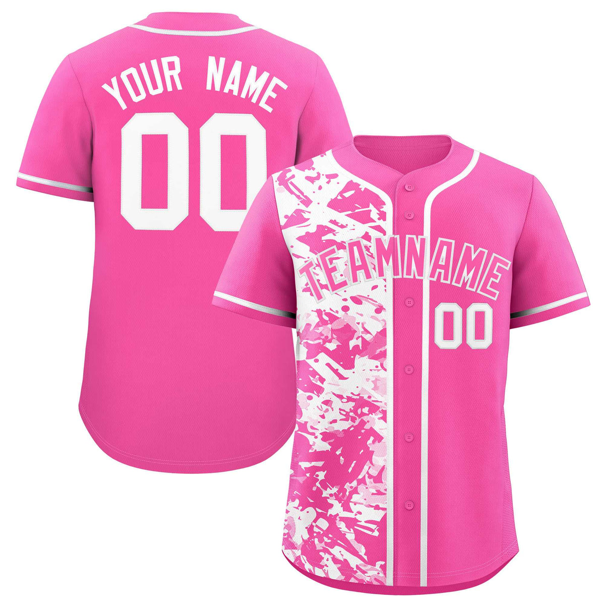Custom Pink White Split Personalized Graffiti Raglan Sleeve Authentic Baseball Jersey