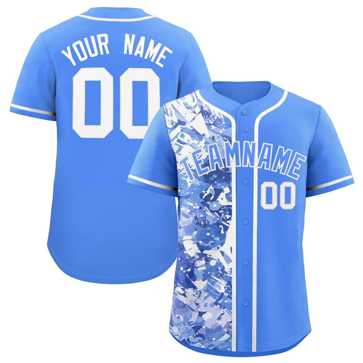 Custom Blue White Split Personalized Graffiti Raglan Sleeve Authentic Baseball Jersey