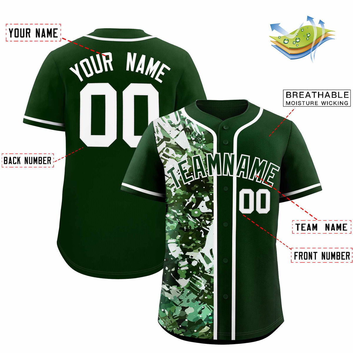 Custom Green White Split Personalized Graffiti Raglan Sleeve Authentic Baseball Jersey