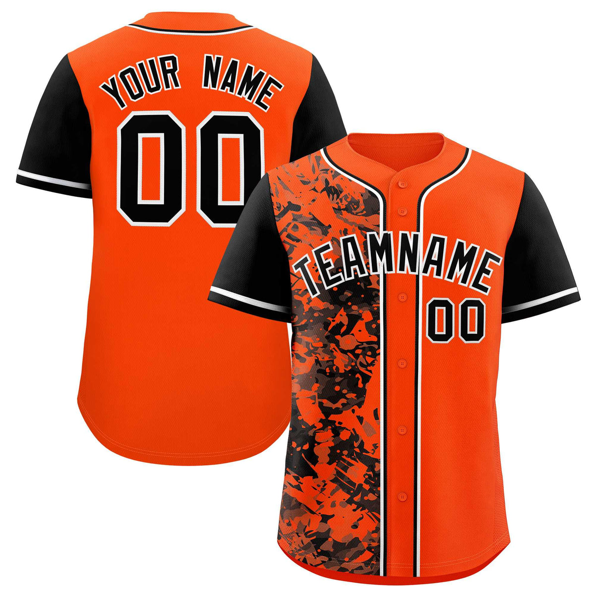 Custom Orange Black Split Personalized Graffiti Raglan Sleeve Authentic Baseball Jersey