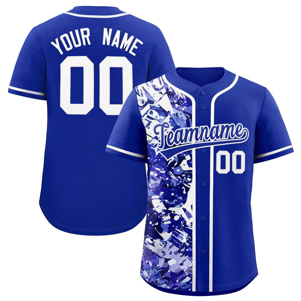 Custom Royal White Split Personalized Graffiti Raglan Sleeve Authentic Baseball Jersey