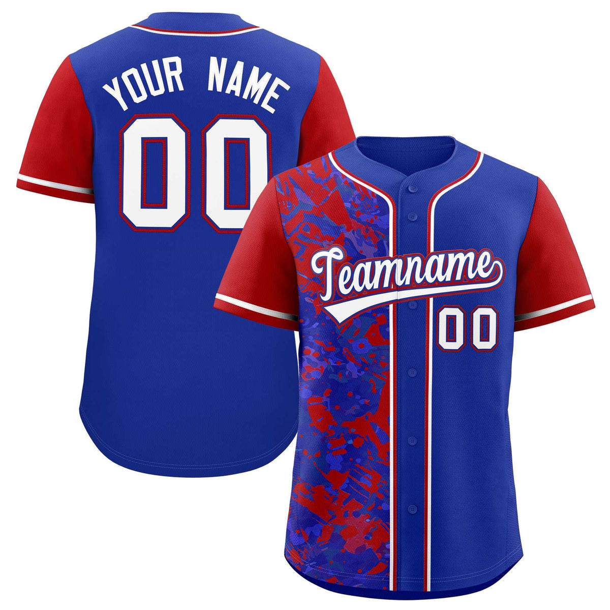 Custom Royal Red Split Personalized Graffiti Raglan Sleeve Authentic Baseball Jersey
