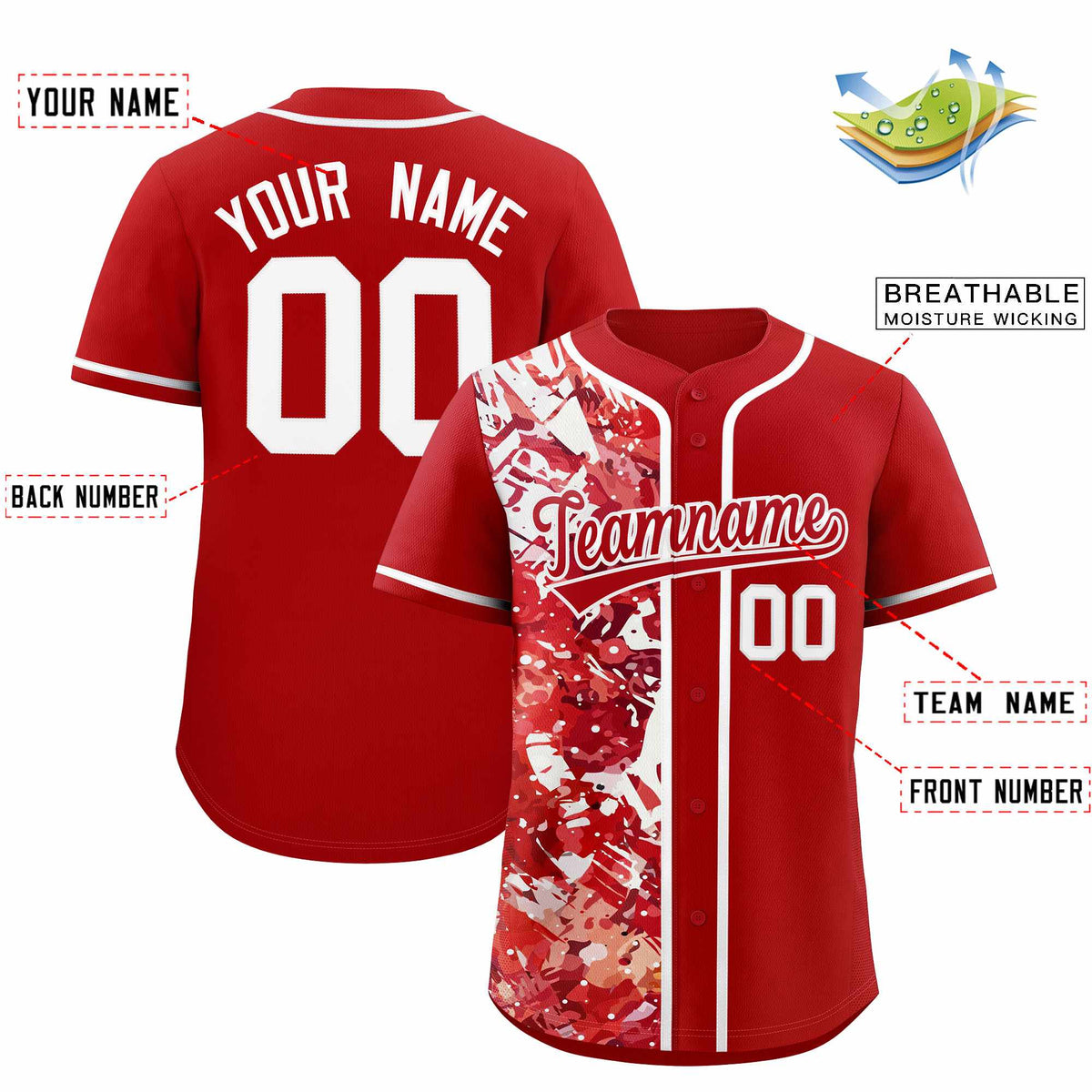 Custom Red White Split Personalized Graffiti Raglan Sleeve Authentic Baseball Jersey