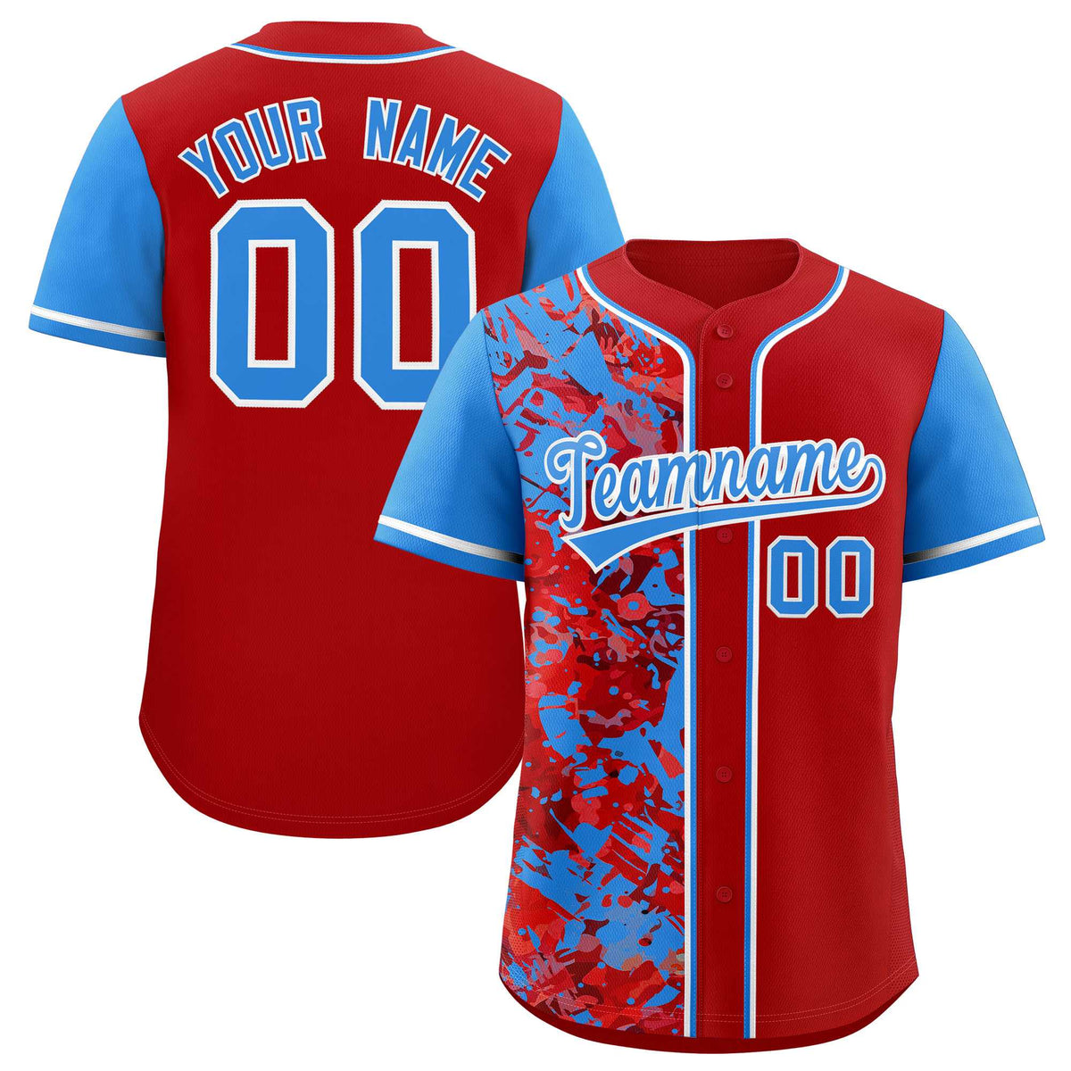 Custom Red Blue Split Personalized Graffiti Raglan Sleeve Authentic Baseball Jersey
