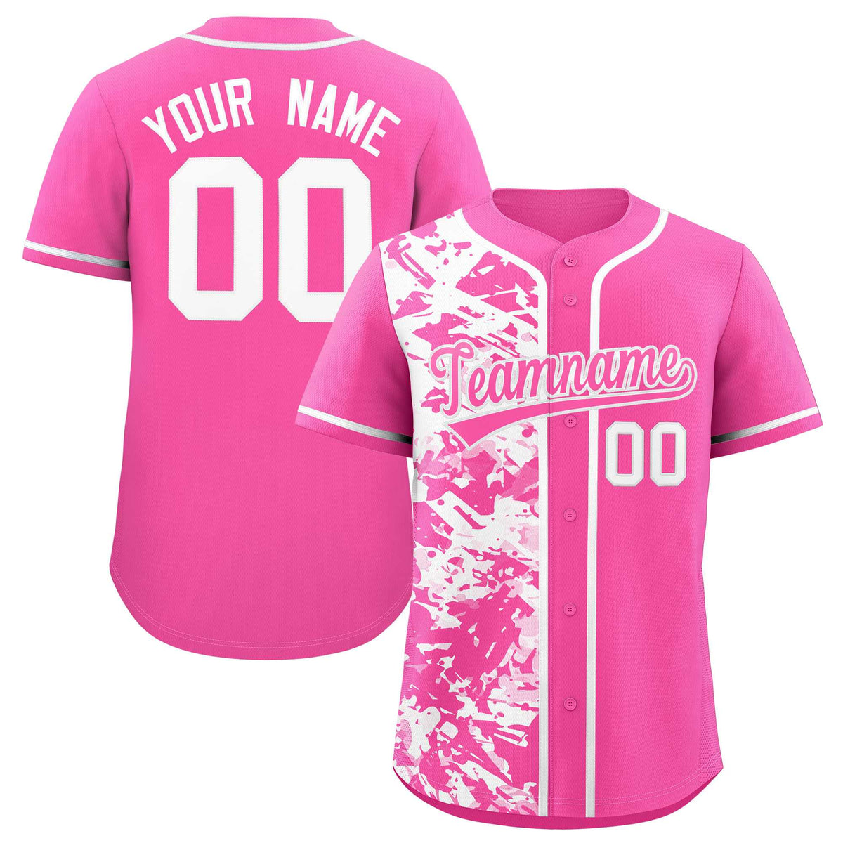 Custom Pink White Split Personalized Graffiti Raglan Sleeve Authentic Baseball Jersey