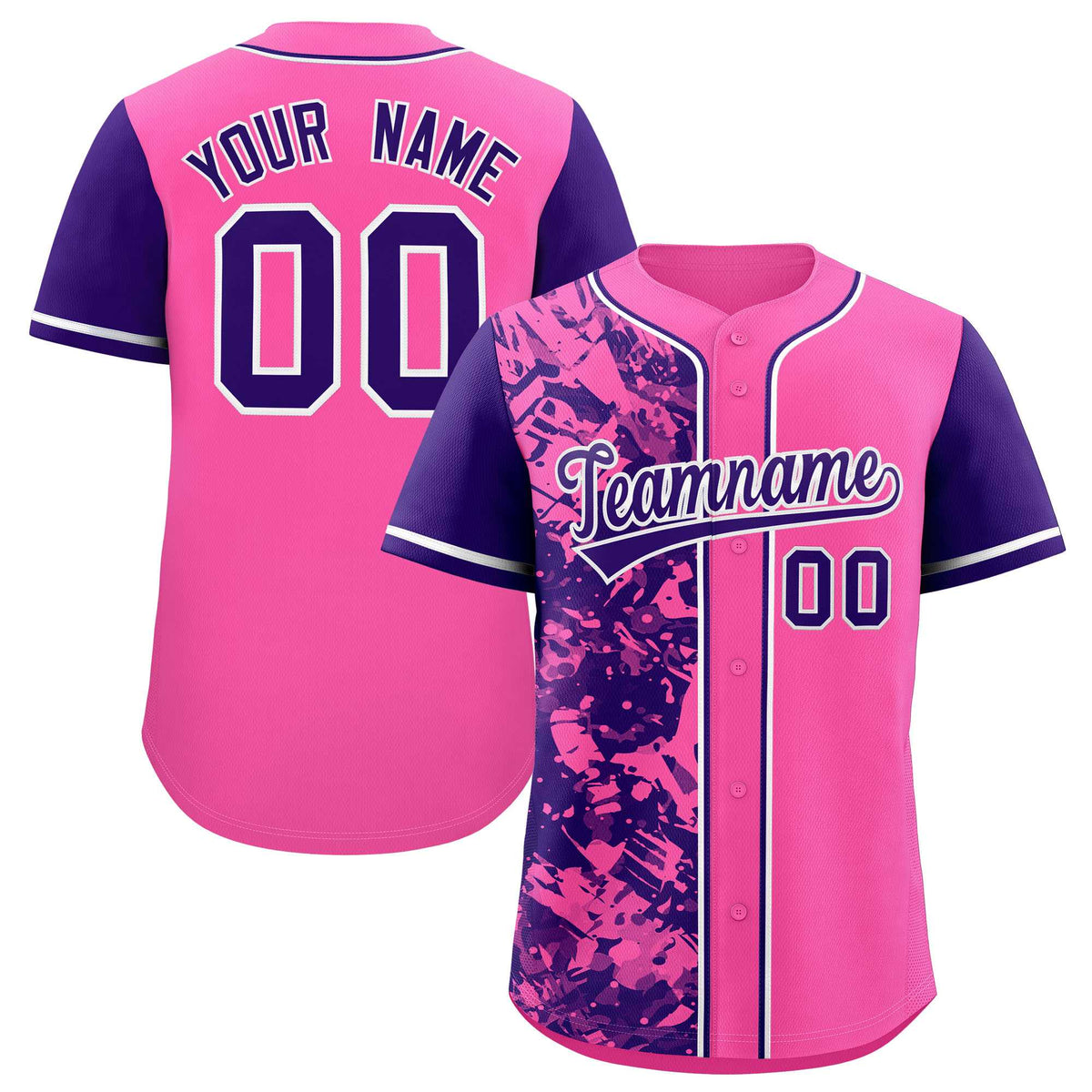 Custom Pink Purple Split Personalized Graffiti Raglan Sleeve Authentic Baseball Jersey