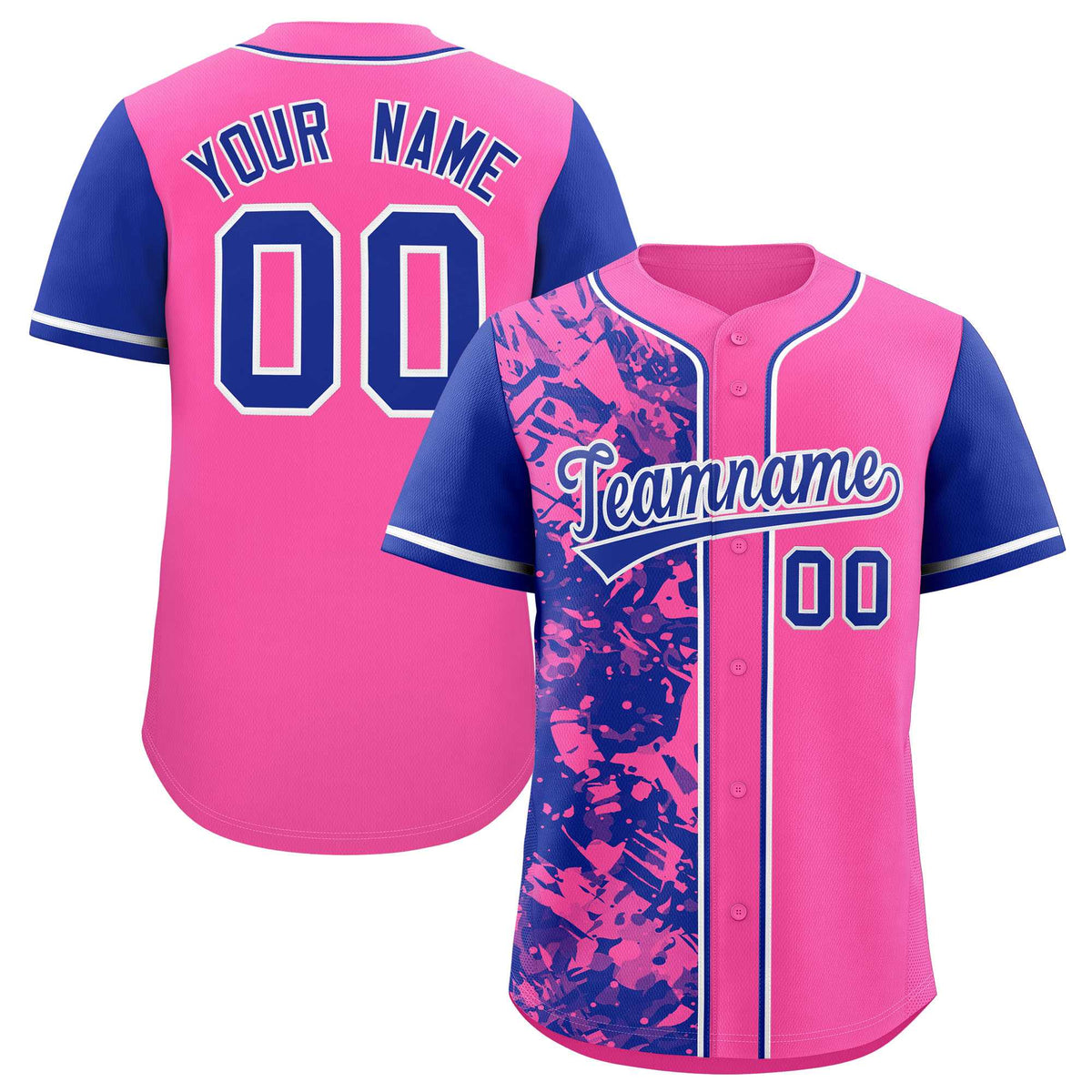 Custom Pink Royal Split Personalized Graffiti Raglan Sleeve Authentic Baseball Jersey