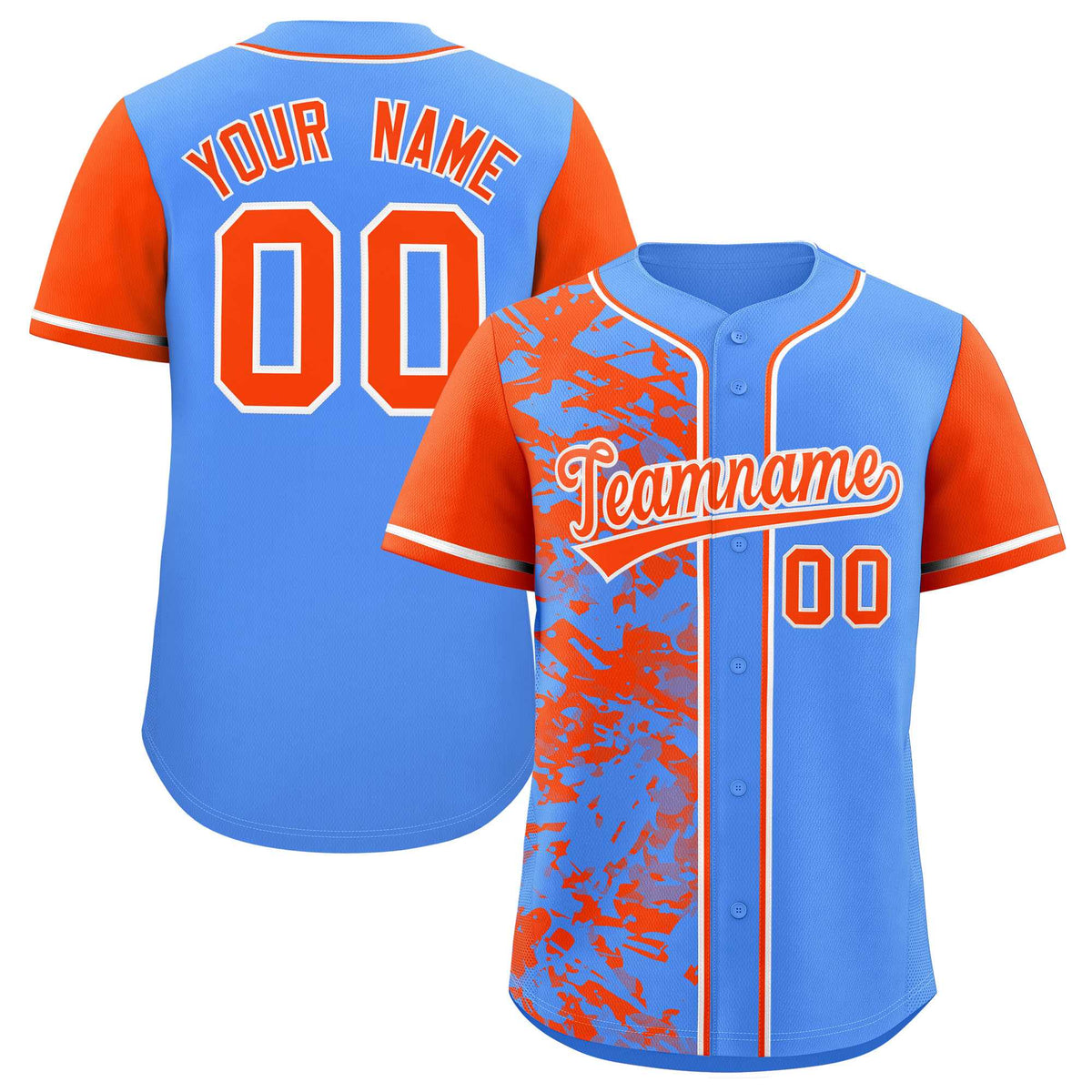 Custom Blue Orange Split Personalized Graffiti Raglan Sleeve Authentic Baseball Jersey