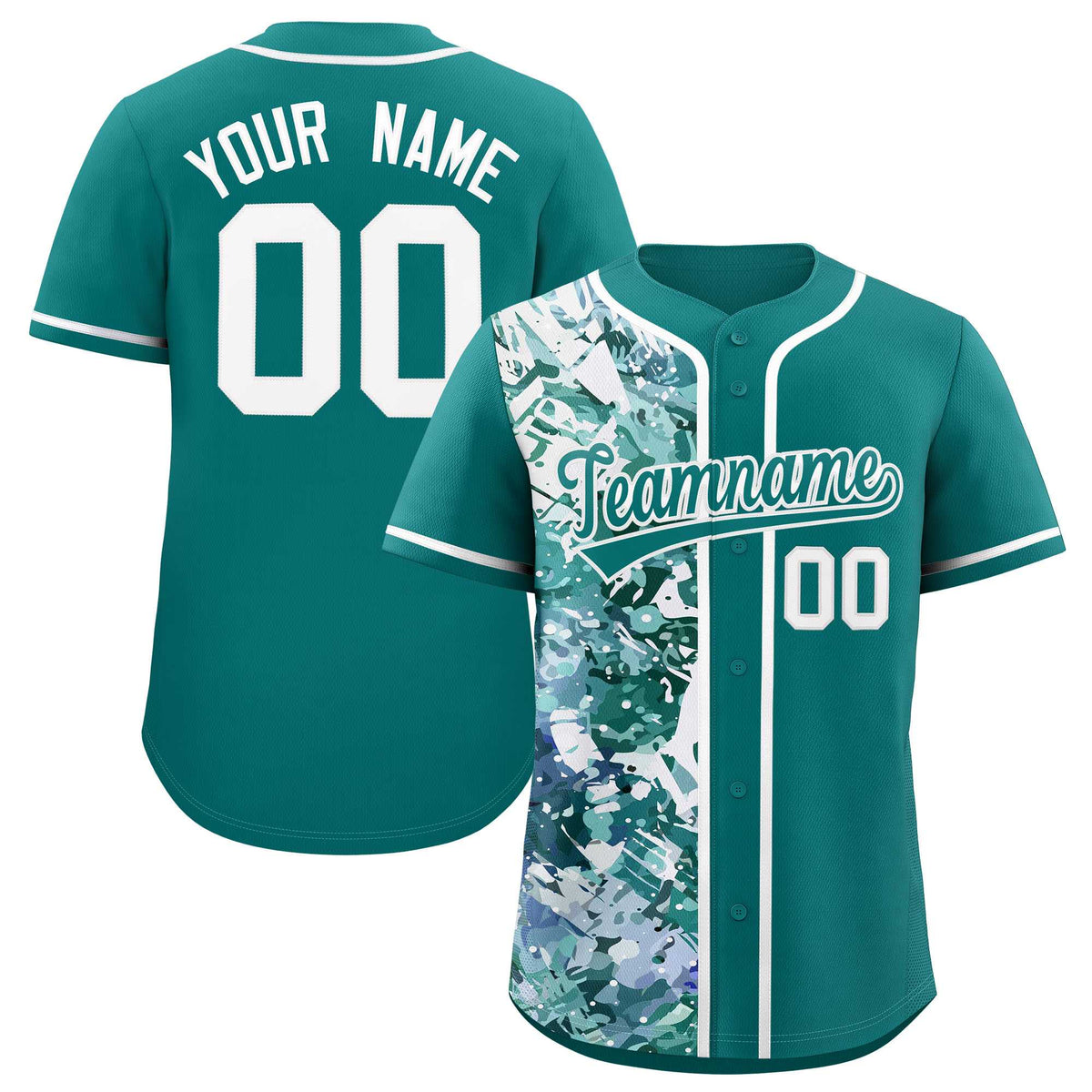 Custom Aqua White Split Personalized Graffiti Raglan Sleeve Authentic Baseball Jersey