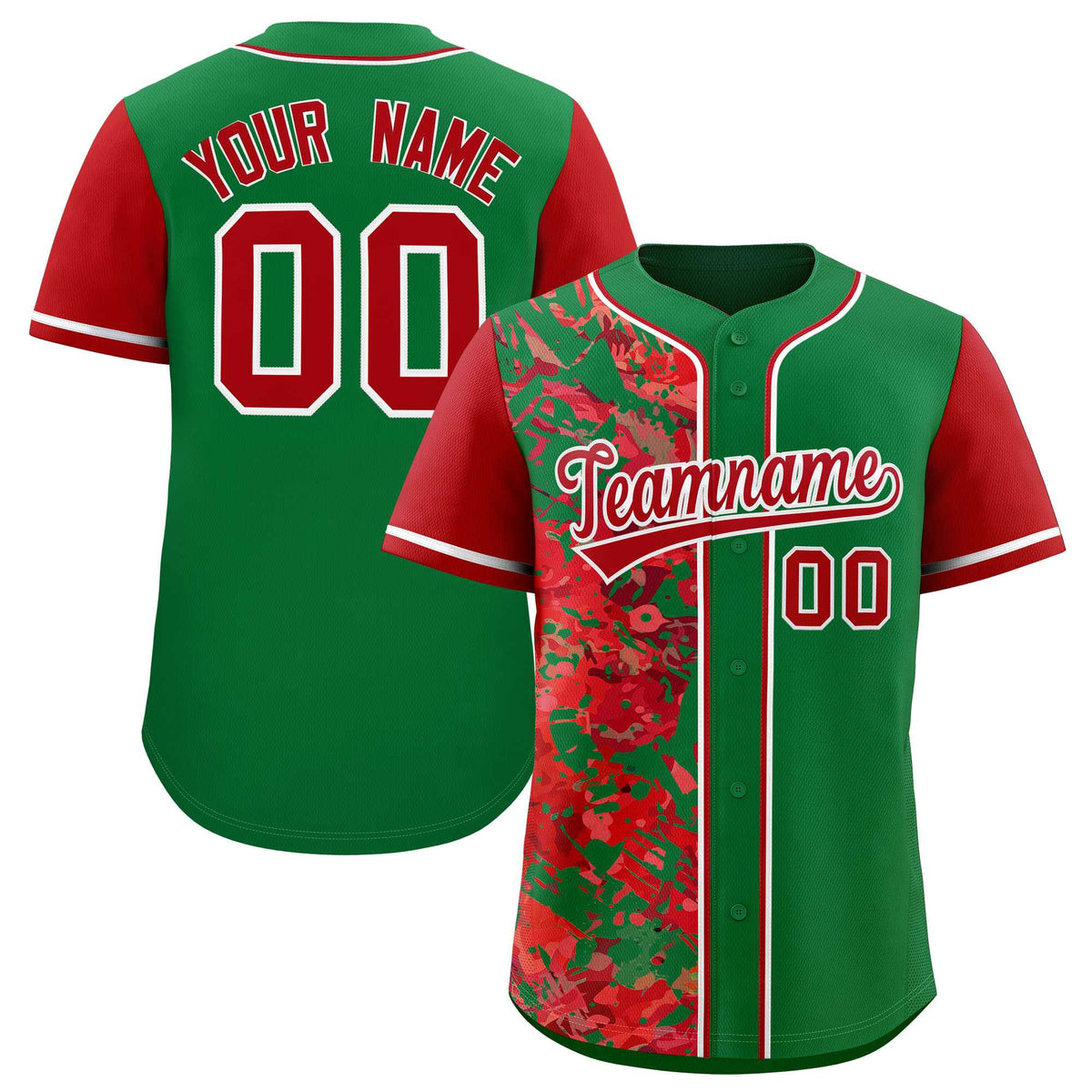 Custom Green Red Split Personalized Graffiti Raglan Sleeve Authentic Baseball Jersey