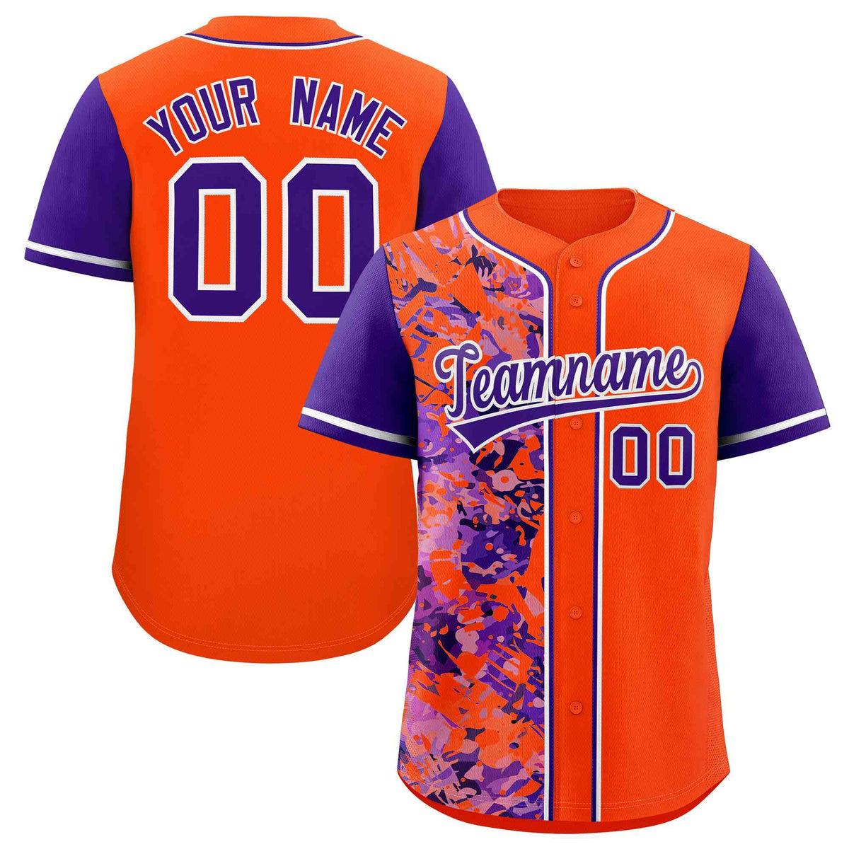 Custom Orange Purple Split Personalized Graffiti Raglan Sleeve Authentic Baseball Jersey