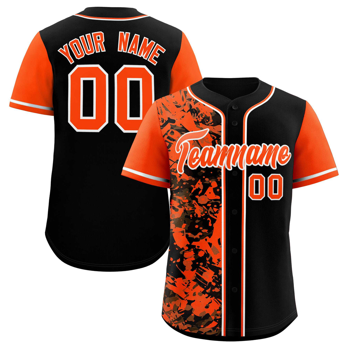 Custom Black Orange Split Personalized Graffiti Raglan Sleeve Authentic Baseball Jersey