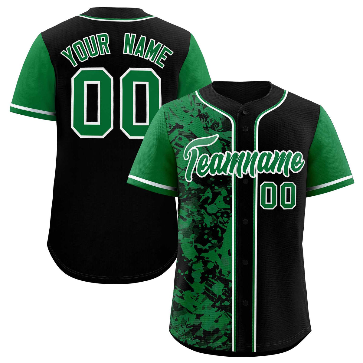 Custom Black Green Split Personalized Graffiti Raglan Sleeve Authentic Baseball Jersey