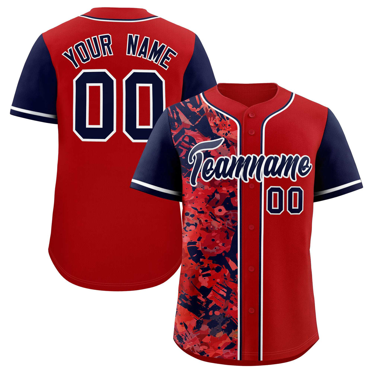 Custom Red Navy Split Personalized Graffiti Raglan Sleeve Authentic Baseball Jersey