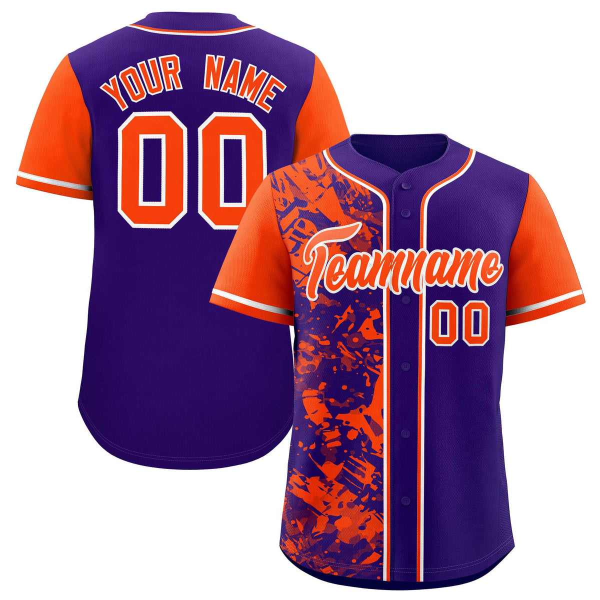 Custom Purple Orange Split Personalized Graffiti Raglan Sleeve Authentic Baseball Jersey