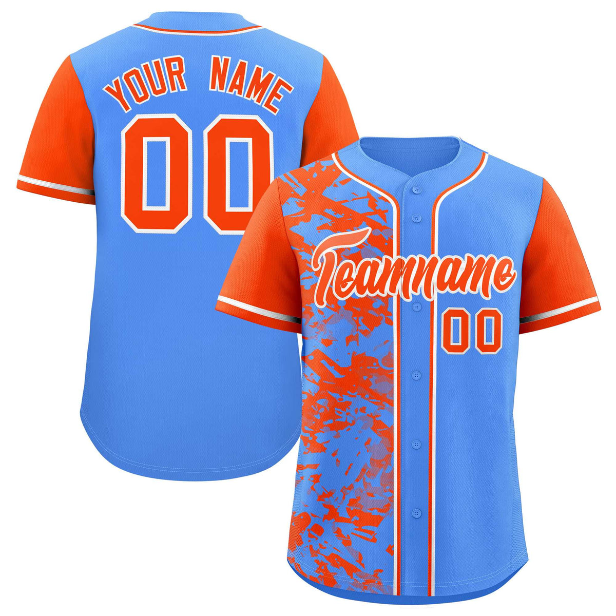 Custom Blue Orange Split Personalized Graffiti Raglan Sleeve Authentic Baseball Jersey