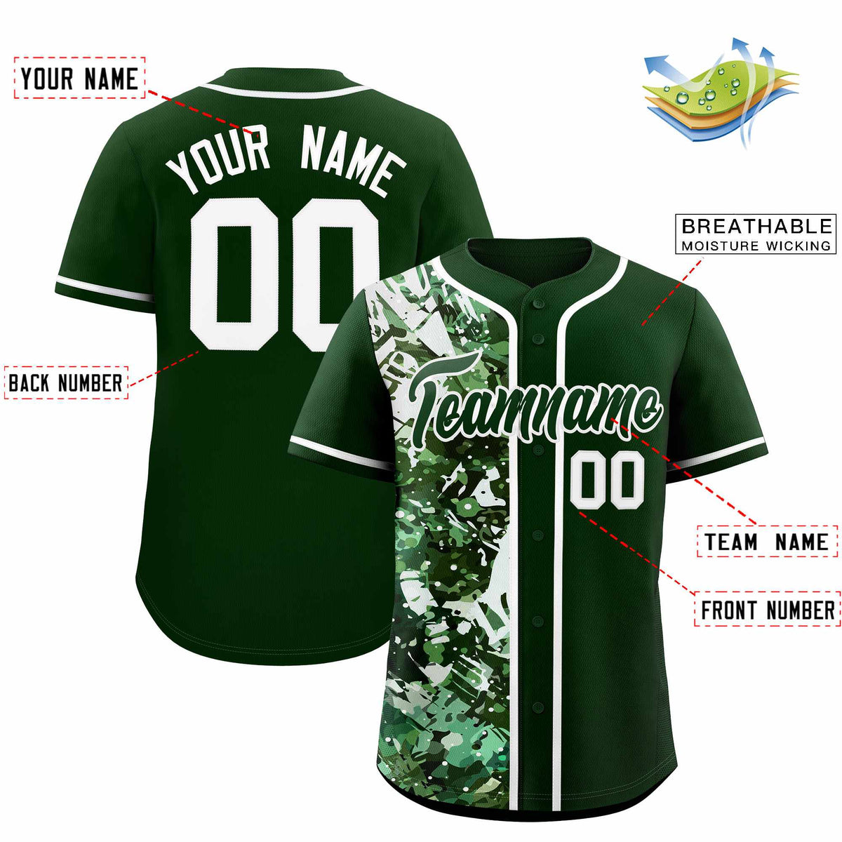 Custom Green White Split Personalized Graffiti Raglan Sleeve Authentic Baseball Jersey