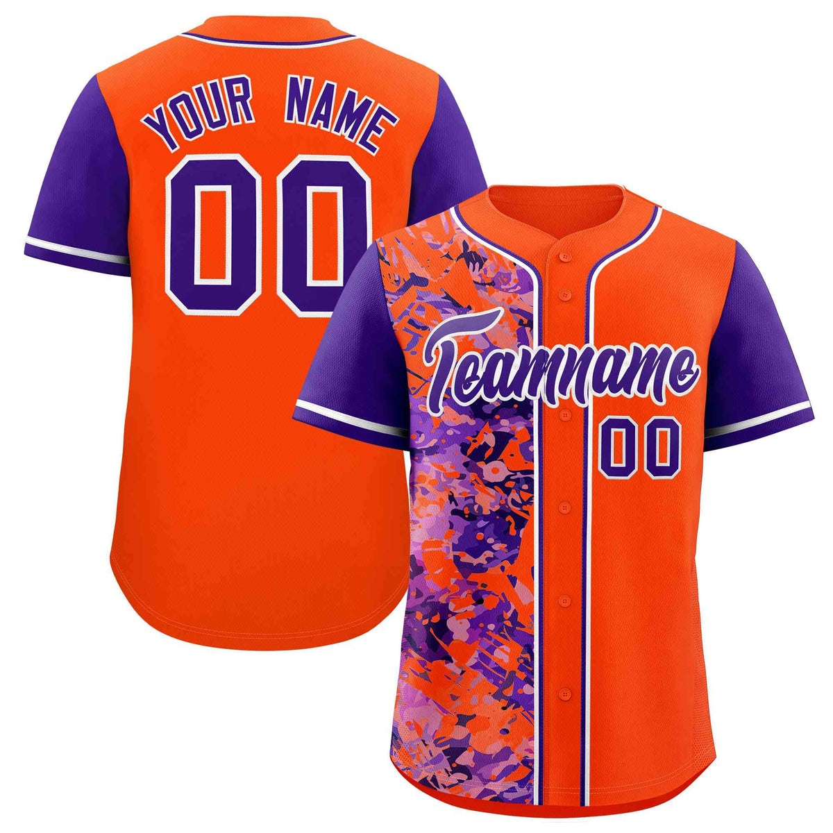 Custom Orange Purple Split Personalized Graffiti Raglan Sleeve Authentic Baseball Jersey