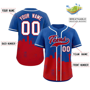 Custom Royal Red Personalized Texas City Nightscape Authentic Baseball Jersey