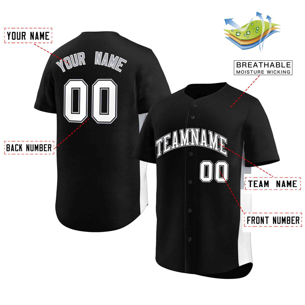 Custom Black White-Gray Personalized Side Two-Tone Design Authentic Baseball Jersey