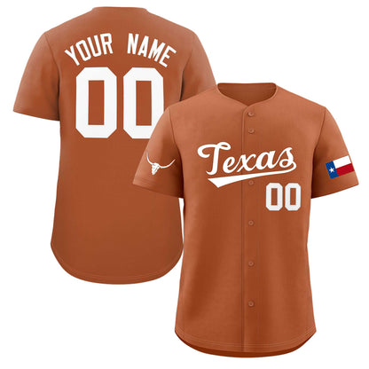 Custom Orange White Texas Flag Classic Style Authentic Baseball Jersey
