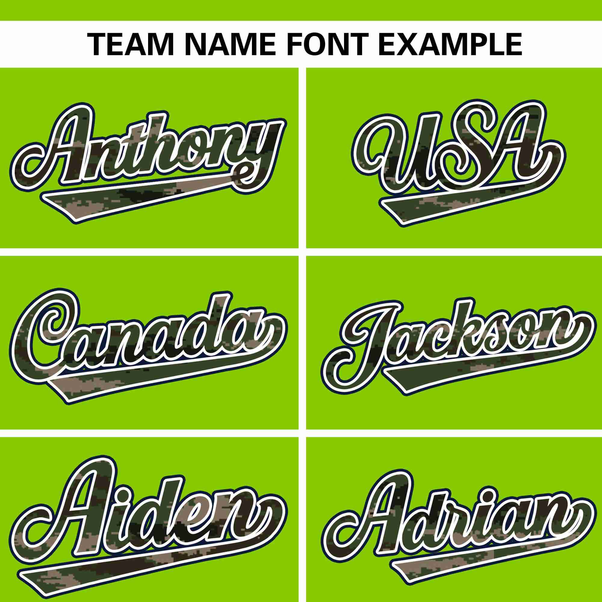 Custom Neon Green Personalized Camo Font Authentic Baseball Jersey