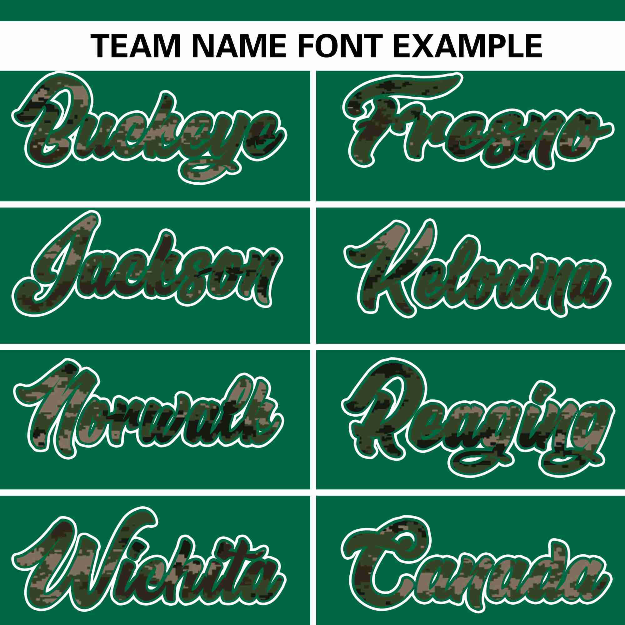 Custom Kelly Green Personalized Camo Font Authentic Baseball Jersey