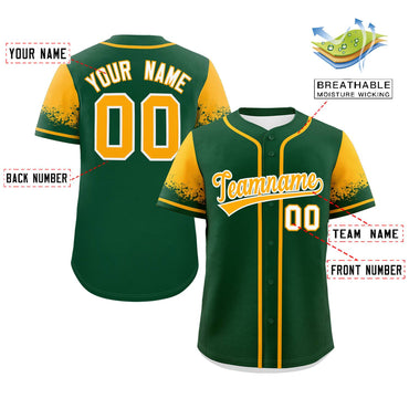 Custom Green Yellow Personalized Raglan Sleeves Design Authentic Baseball Jersey