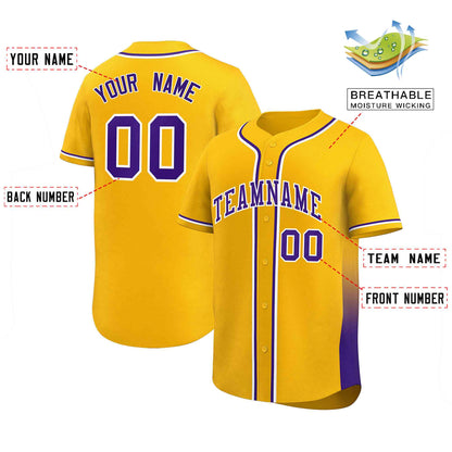 Custom Yellow Purple Personalized Gradient Side Design Authentic Baseball Jersey