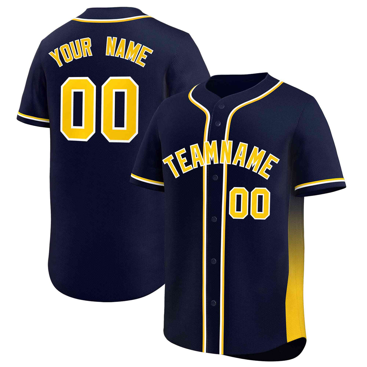Custom Navy Gold Personalized Gradient Side Design Authentic Baseball Jersey