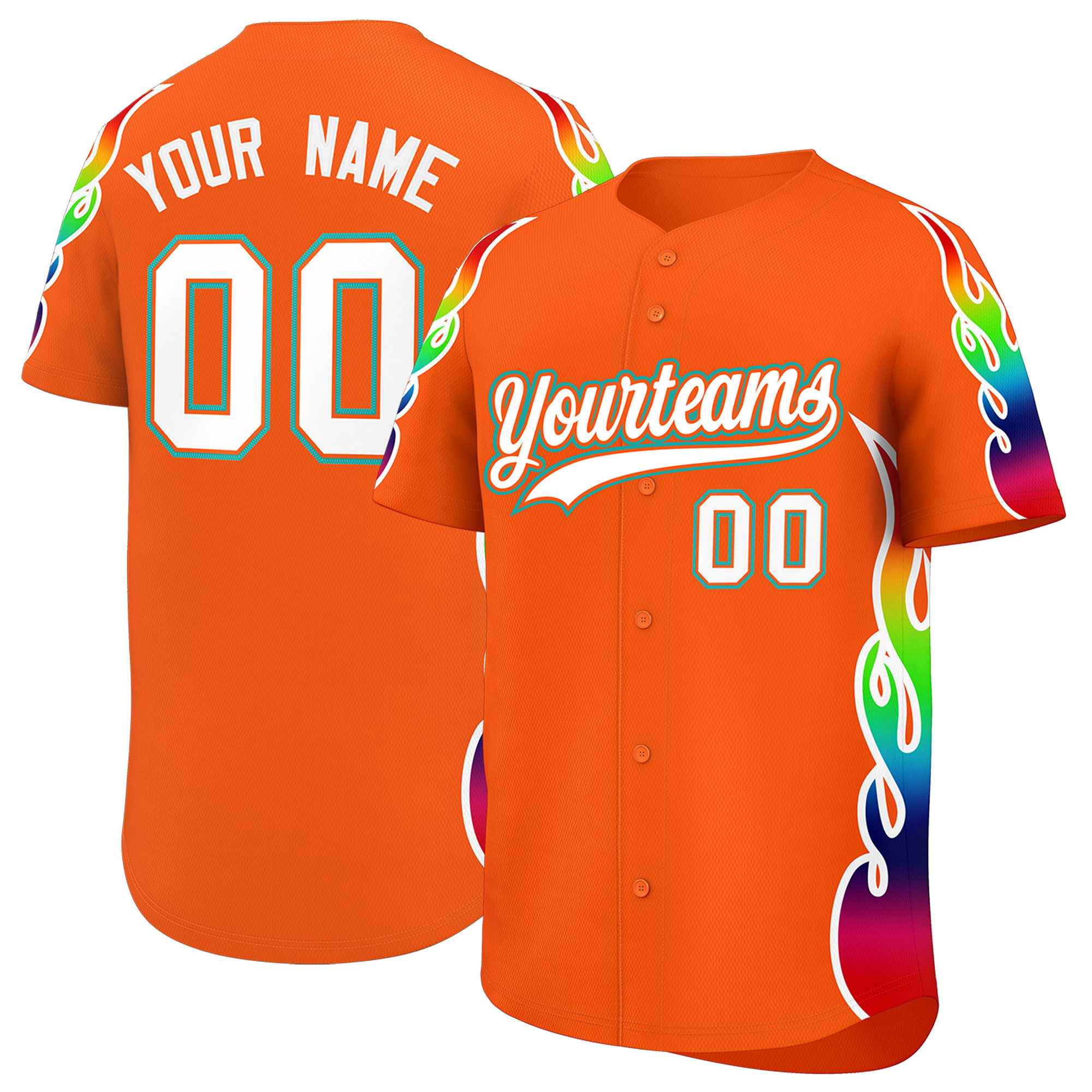 Custom Orange Graffiti Pattern Personalized Multicolored Flames Print Authentic Baseball Jersey