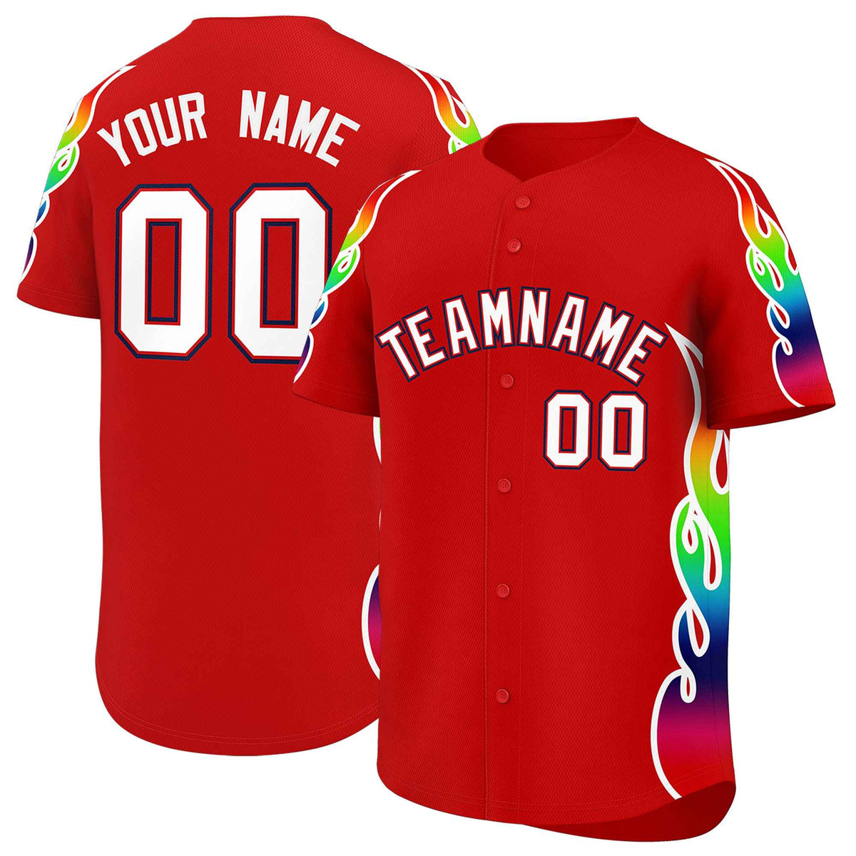 Custom Red Graffiti Pattern Personalized Multicolored Flames Print Authentic Baseball Jersey