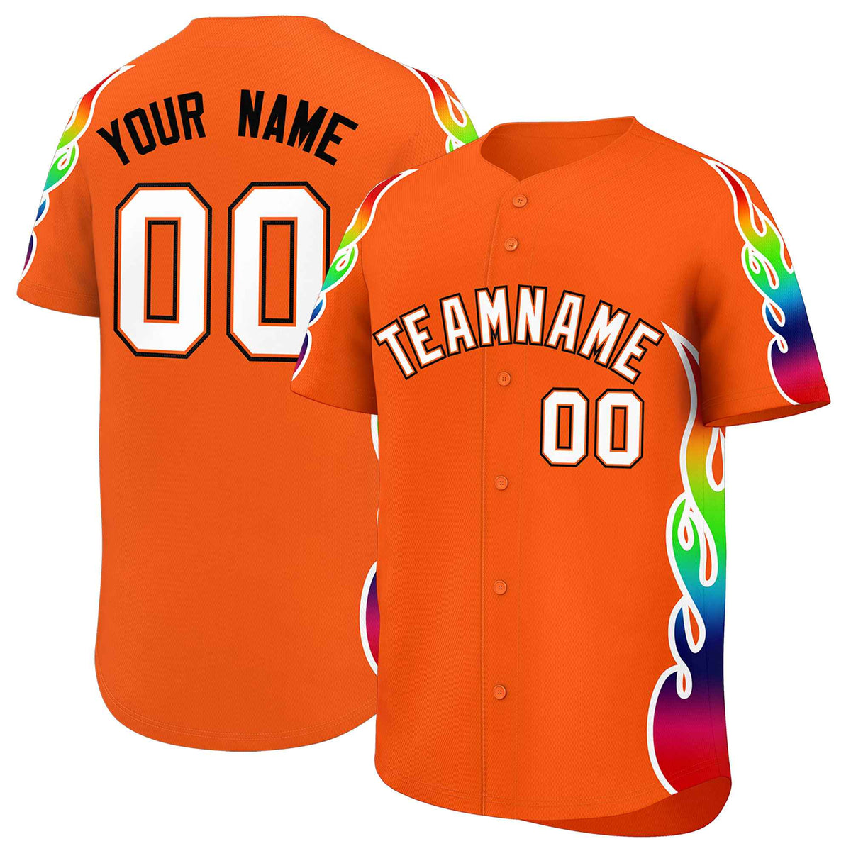 Custom Orange Graffiti Pattern Personalized Multicolored Flames Print Authentic Baseball Jersey