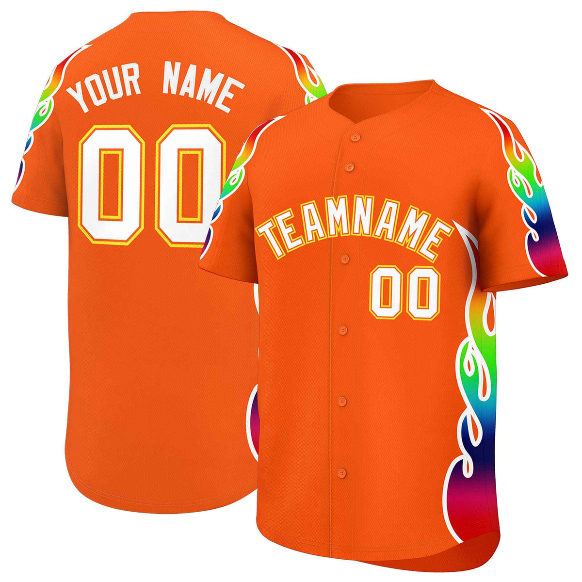 Custom Orange Graffiti Pattern Personalized Multicolored Flames Print Authentic Baseball Jersey