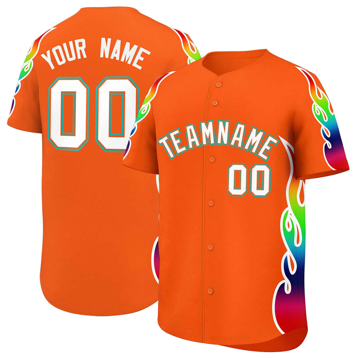 Custom Orange Graffiti Pattern Personalized Multicolored Flames Print Authentic Baseball Jersey